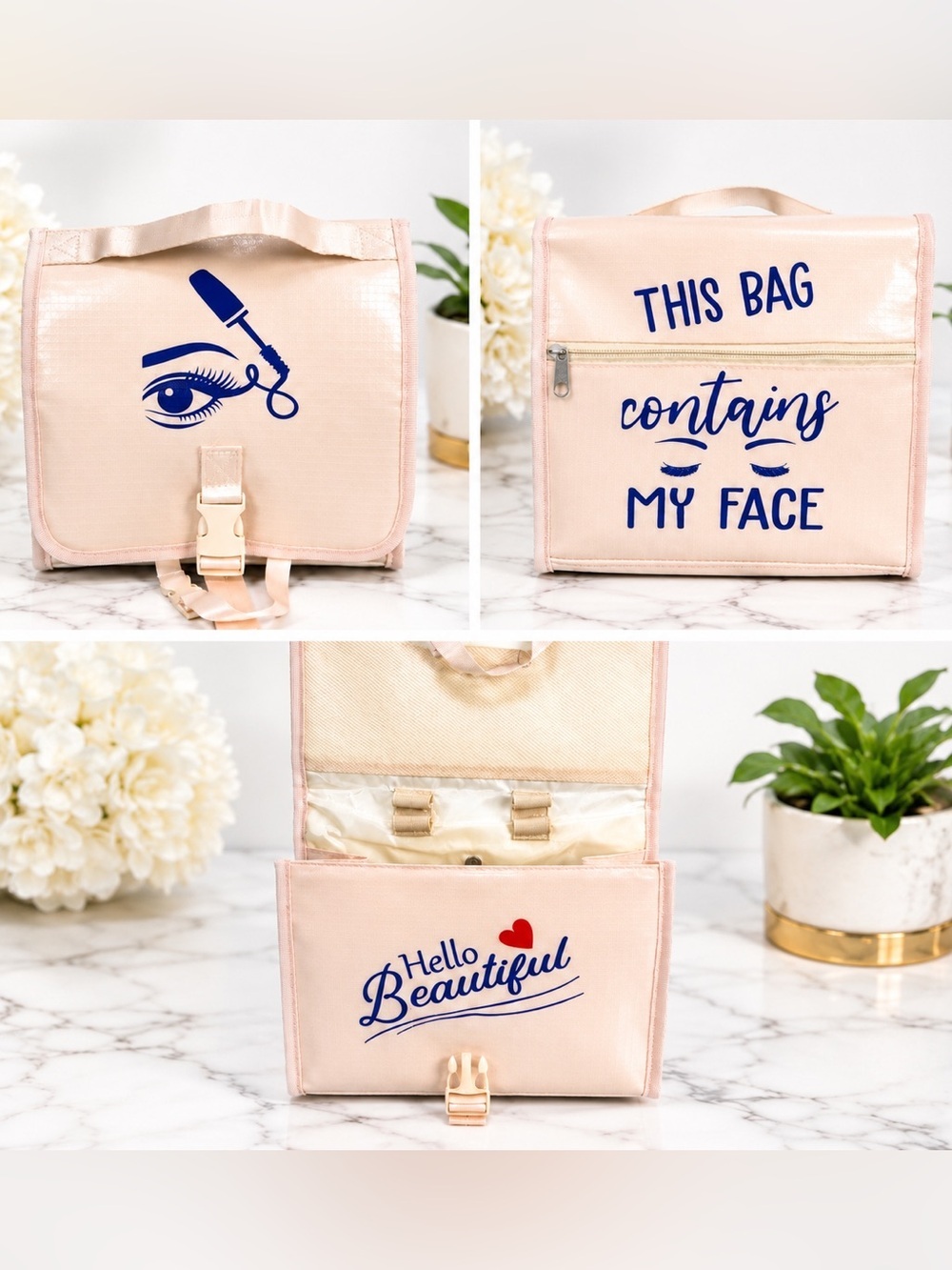 Blush Pink Travel Makeup Cosmetic Organizer Bag